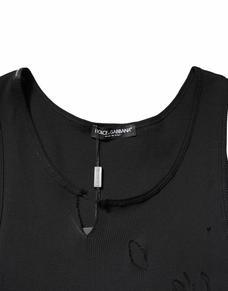 Dolce & Gabbana Black Cotton Rip Style Sleeveless Men Tank T-shirt - Image 5