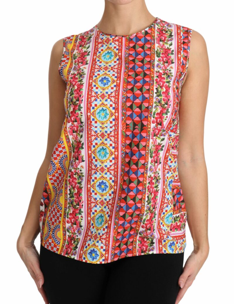 Dolce & Gabbana Carretto Print Pure Cotton Tank Top - Image 4