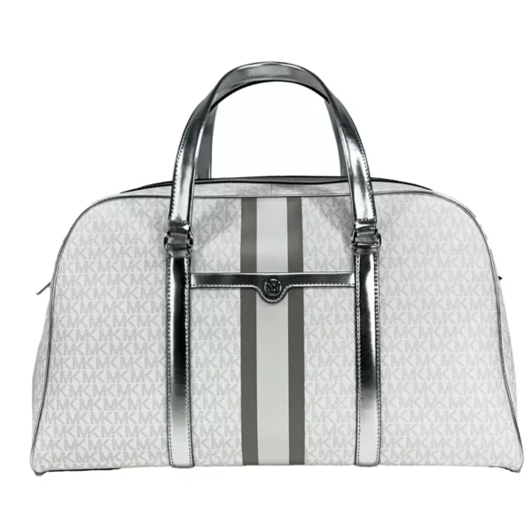 Michael Kors Travel Extra Large PVC Top Zip Weekender Luggage Bag Optic White
