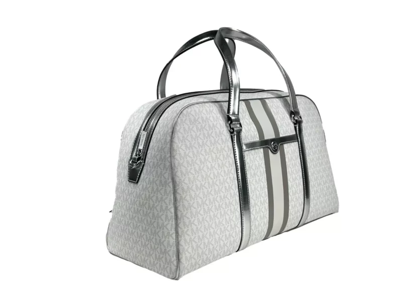 Michael Kors Travel Extra Large PVC Top Zip Weekender Luggage Bag Optic White - Image 3