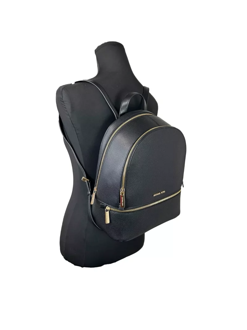 Michael Kors Rhea Medium Leather Backpack Bookbag Black - Image 3