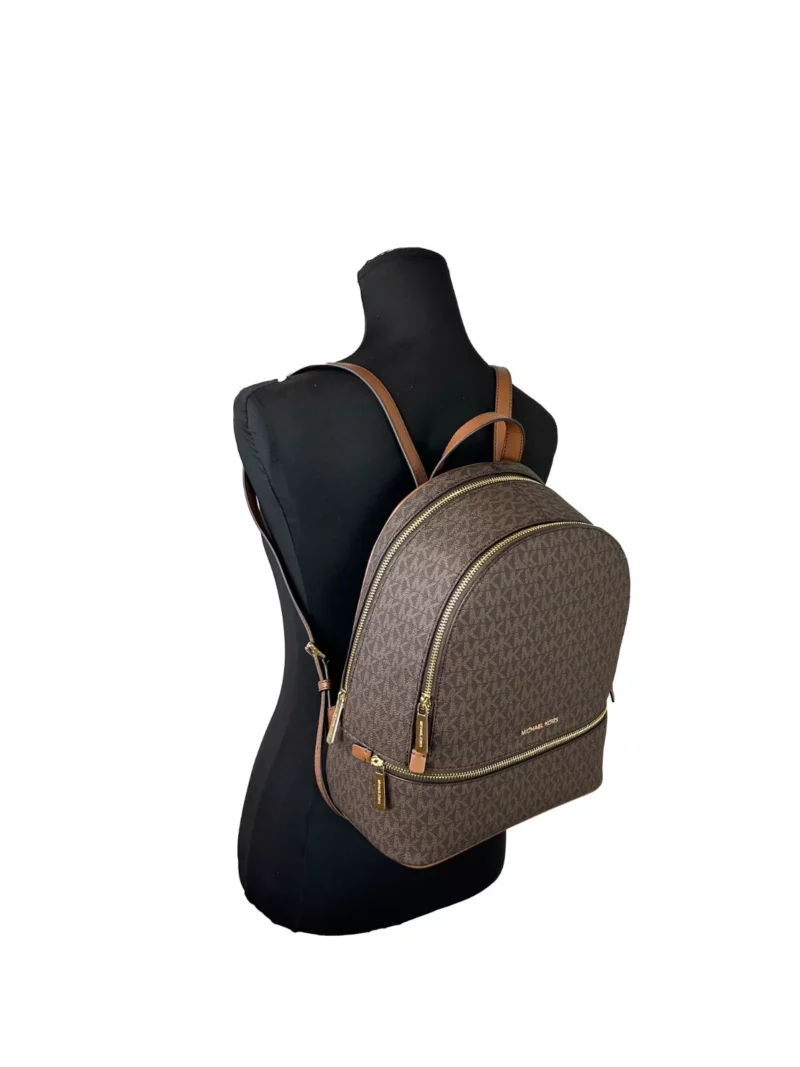 Michael Kors Rhea Medium PVC Backpack Bookbag Brown - Image 4