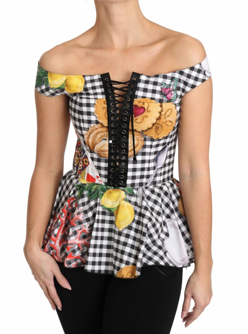Dolce & Gabbana Chic Checkered Corset Top Blouse - Image 4