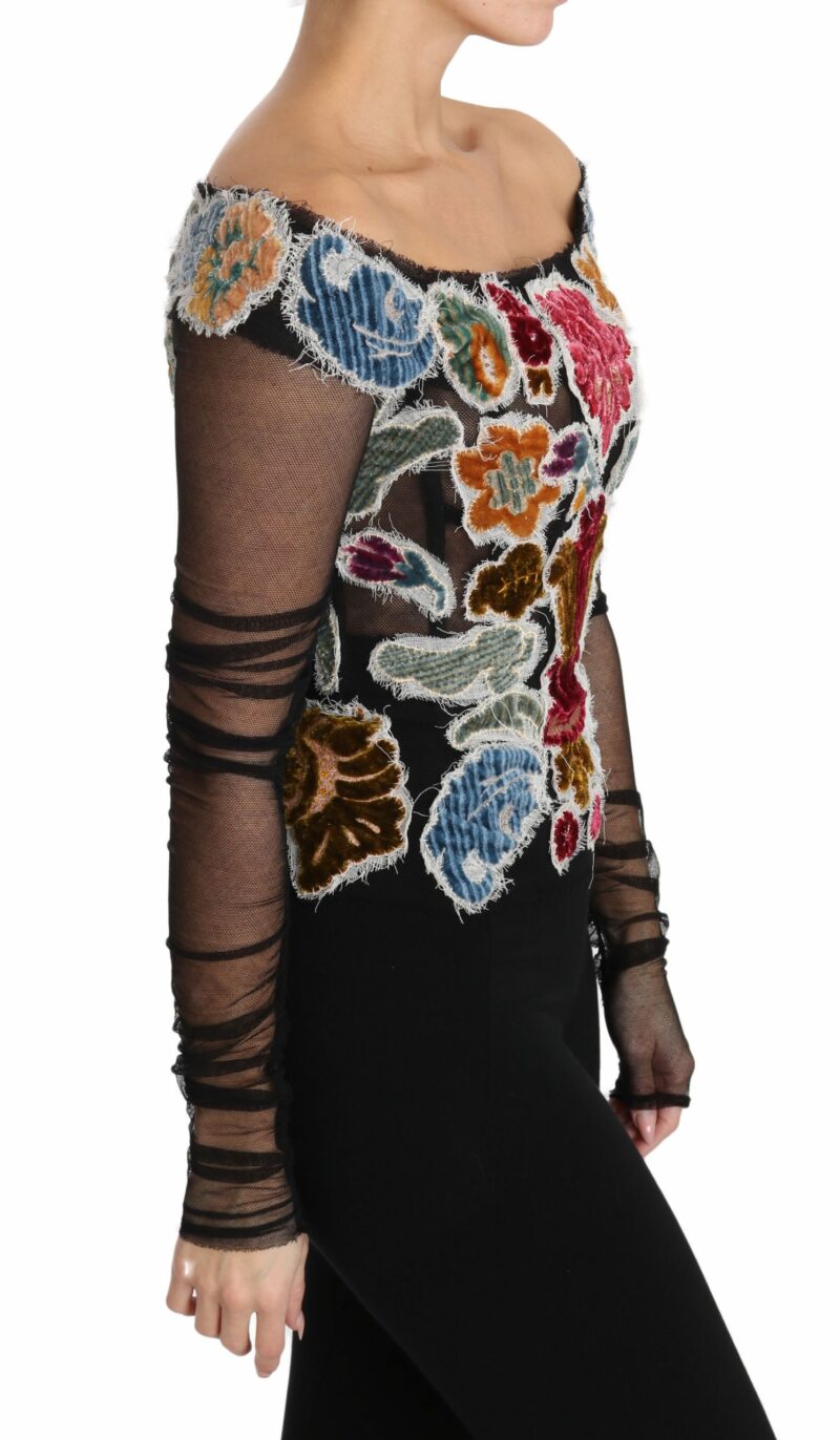 Dolce & Gabbana Elegant Floral Applique Long Sleeve Top - Image 6