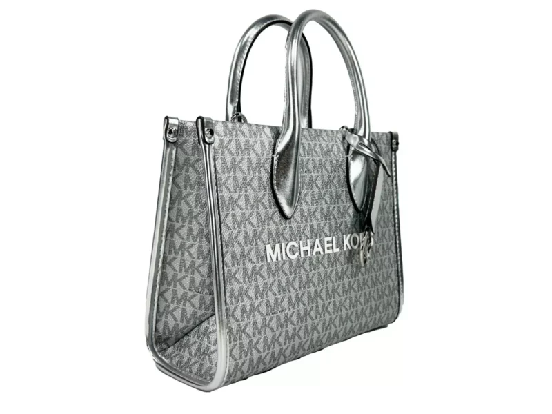 Michael Kors Mirella Signature Small Top Zip Tote Bag Silver - Image 4