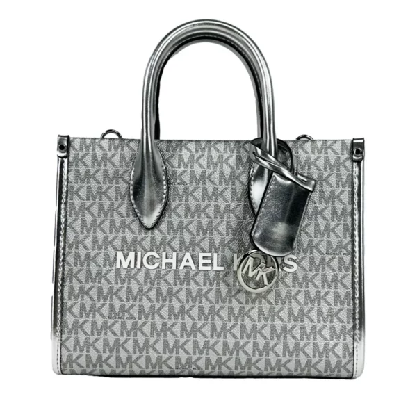 Michael Kors Mirella Signature Small Top Zip Tote Bag Silver