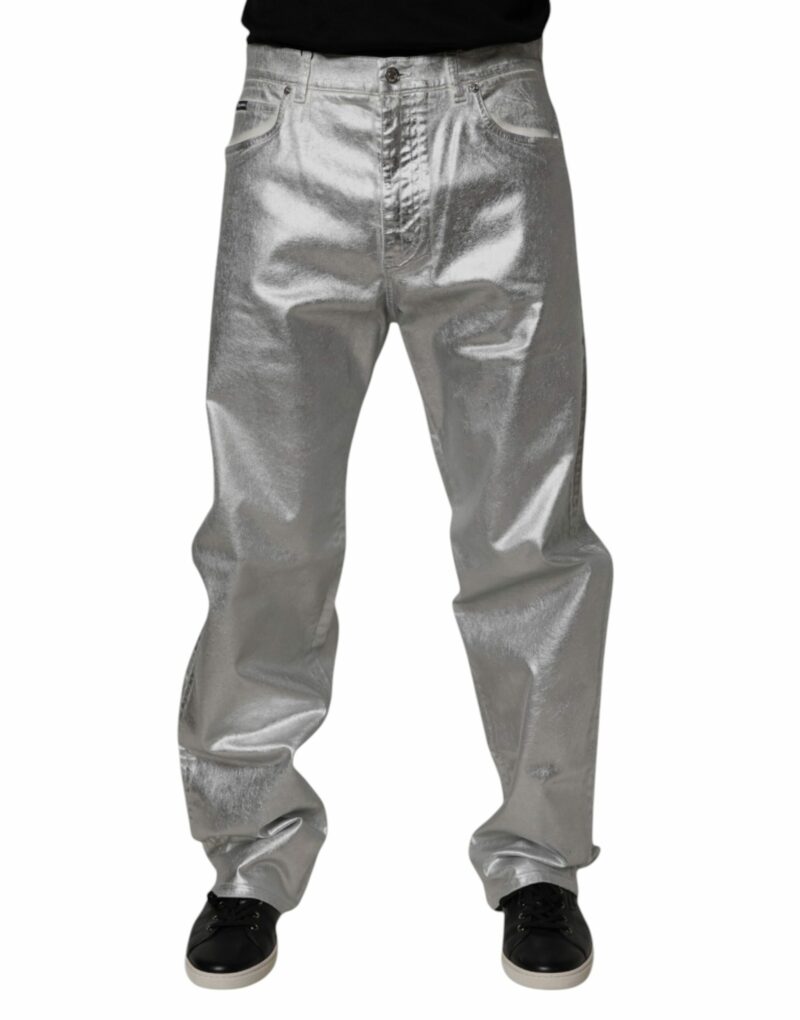 Dolce & Gabbana Metallic Silver Cotton Straight Denim Jeans - Image 2