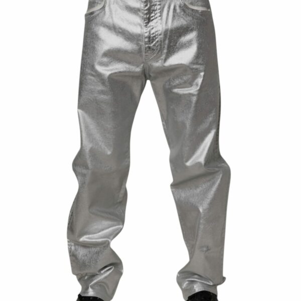 Dolce & Gabbana Metallic Silver Cotton Straight Denim Jeans