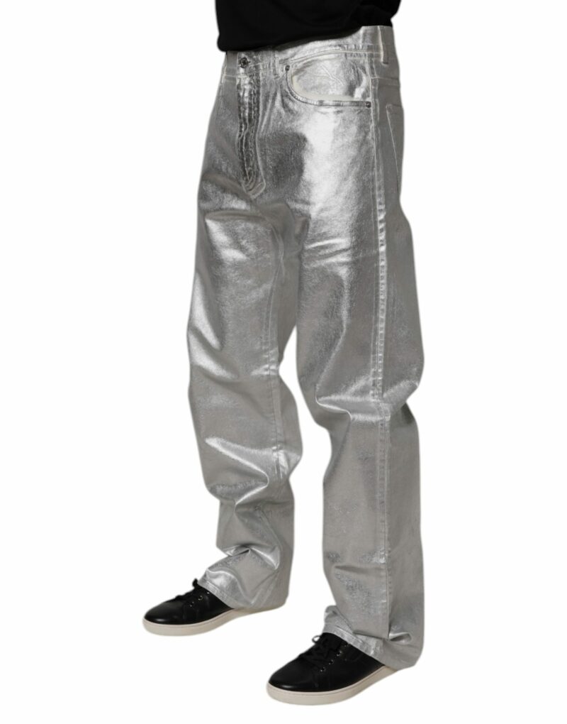 Dolce & Gabbana Metallic Silver Cotton Straight Denim Jeans - Image 3
