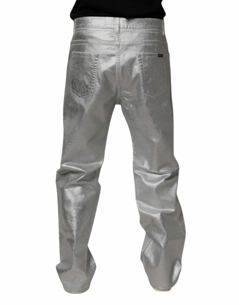 Dolce & Gabbana Metallic Silver Cotton Straight Denim Jeans - Image 4