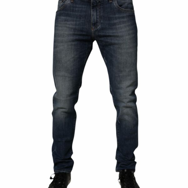 Dolce & Gabbana Dark Blue Cotton Leather Skinny Denim Jeans