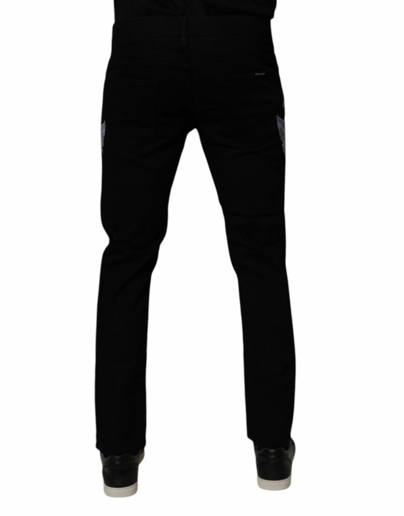 Dolce & Gabbana Black Floral Cotton Skinny Men Denim Jeans - Image 4