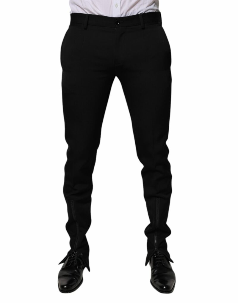Dolce & Gabbana Black Wool Tapered Formal Dress Pants - Image 2