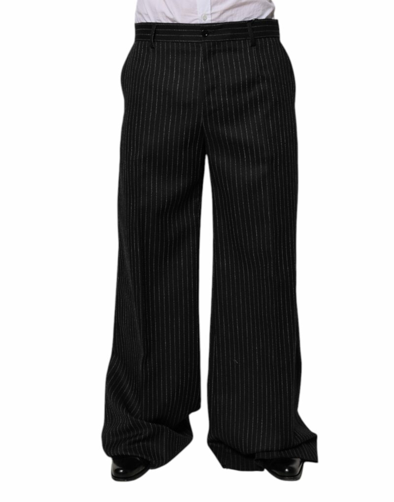 Dolce & Gabbana Black Stripes Wide Leg Formal Men Dress Pants - Image 2