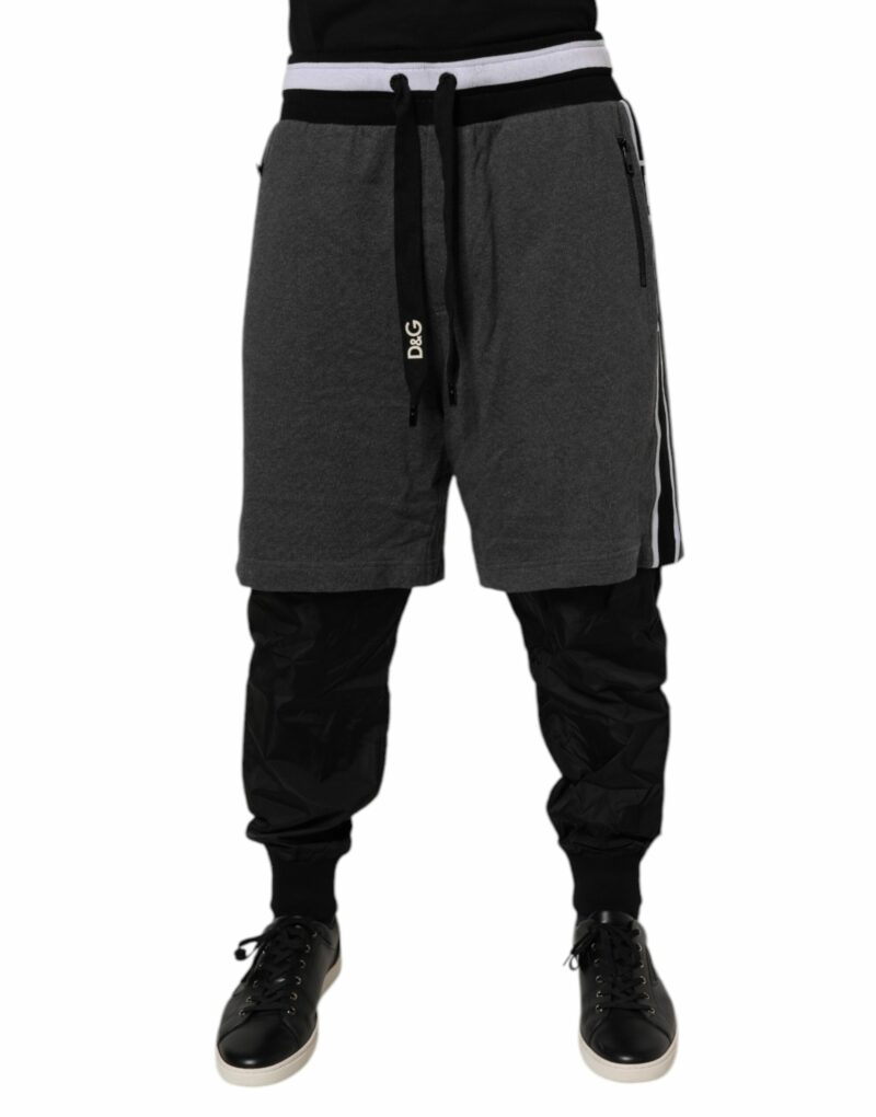 Dolce & Gabbana Black Gray Cotton Layered Men Sweatpants Pants - Image 2