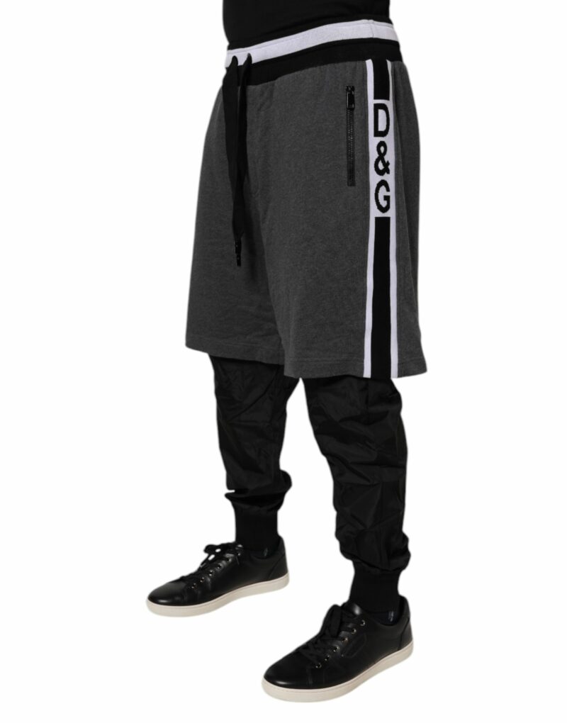 Dolce & Gabbana Black Gray Cotton Layered Men Sweatpants Pants - Image 3