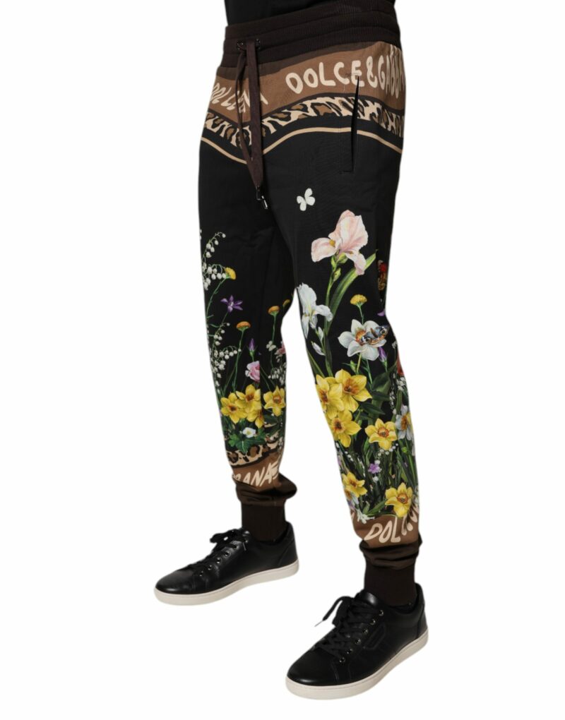 Dolce & Gabbana Black Floral Cotton Jogger Sweatpants Pants - Image 3
