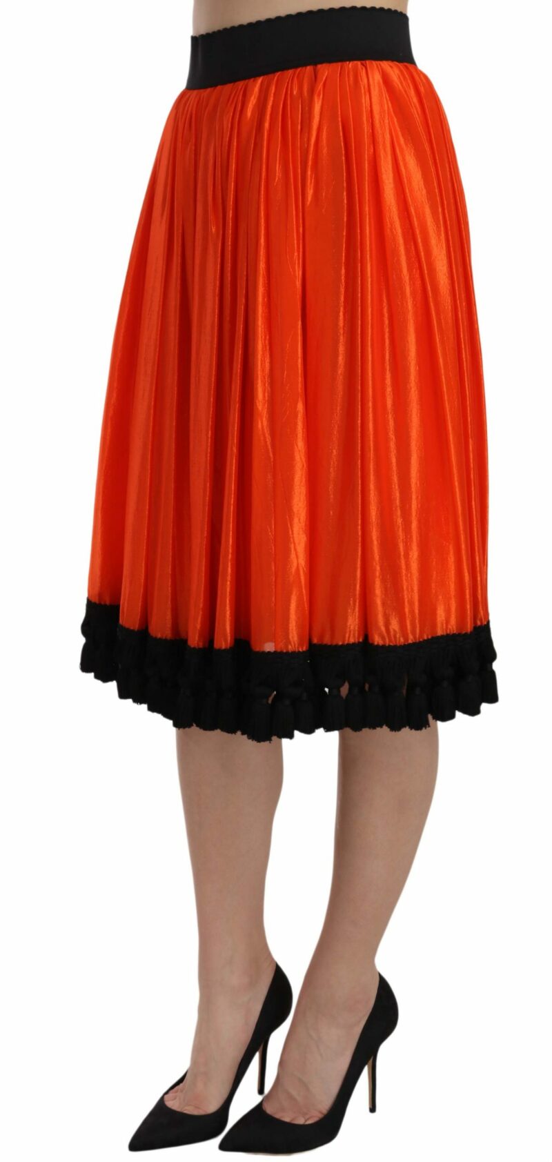 Dolce & Gabbana High-Waist Black & Orange Knee-Length Skirt - Image 4