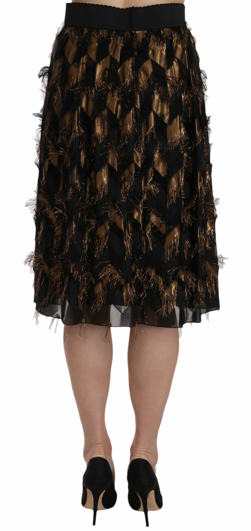 Dolce & Gabbana Elegant Gold Black Silk Blend High Waist Skirt - Image 2