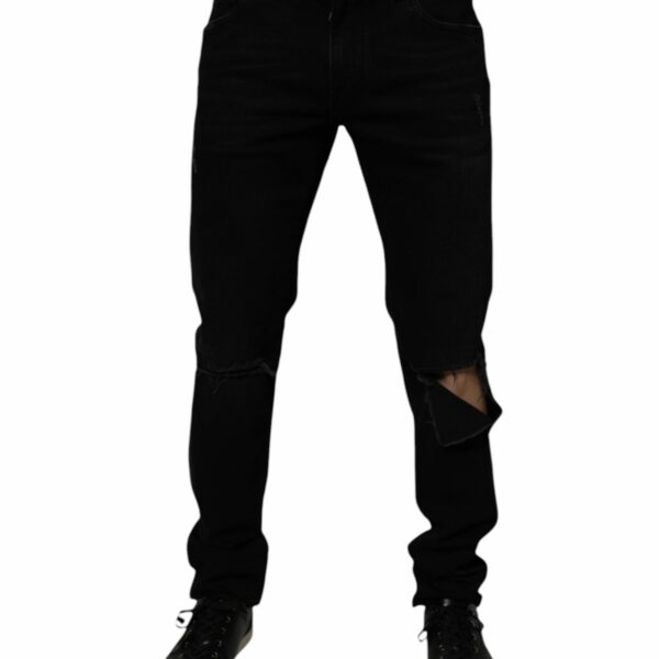 Dolce & Gabbana Black Cotton Tattered Skinny Men Denim Jeans