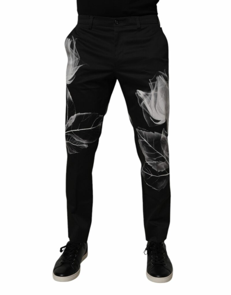 Dolce & Gabbana Black Cotton Floral Skinny Dress Pants - Image 2