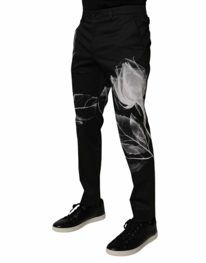 Dolce & Gabbana Black Cotton Floral Skinny Dress Pants - Image 3