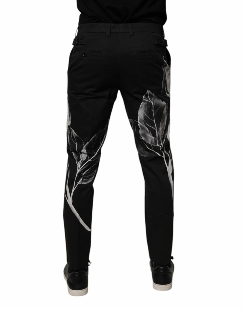 Dolce & Gabbana Black Cotton Floral Skinny Dress Pants - Image 4
