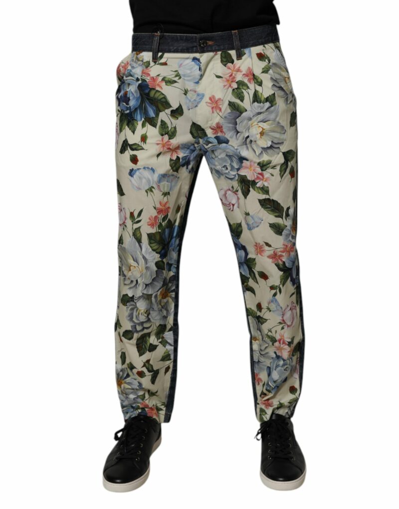 Dolce & Gabbana Beige Blue Floral Cotton Men Denim Jeans - Image 2
