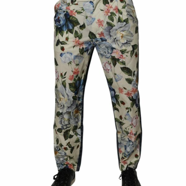 Dolce & Gabbana Beige Blue Floral Cotton Men Denim Jeans