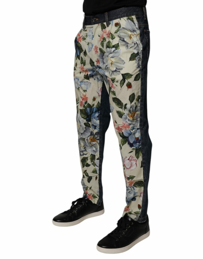 Dolce & Gabbana Beige Blue Floral Cotton Men Denim Jeans - Image 3