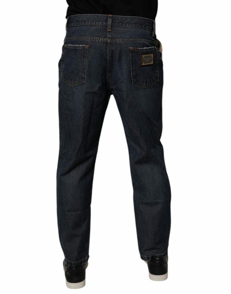 Dolce & Gabbana Beige Blue Floral Cotton Men Denim Jeans - Image 4