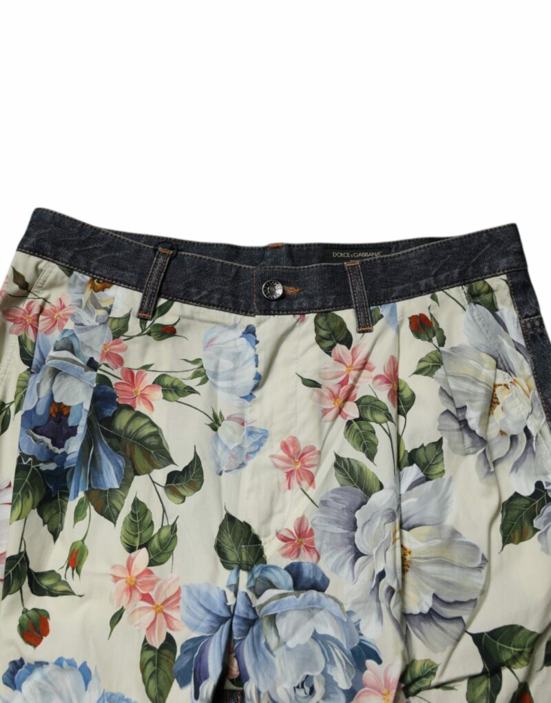 Dolce & Gabbana Beige Blue Floral Cotton Men Denim Jeans - Image 5