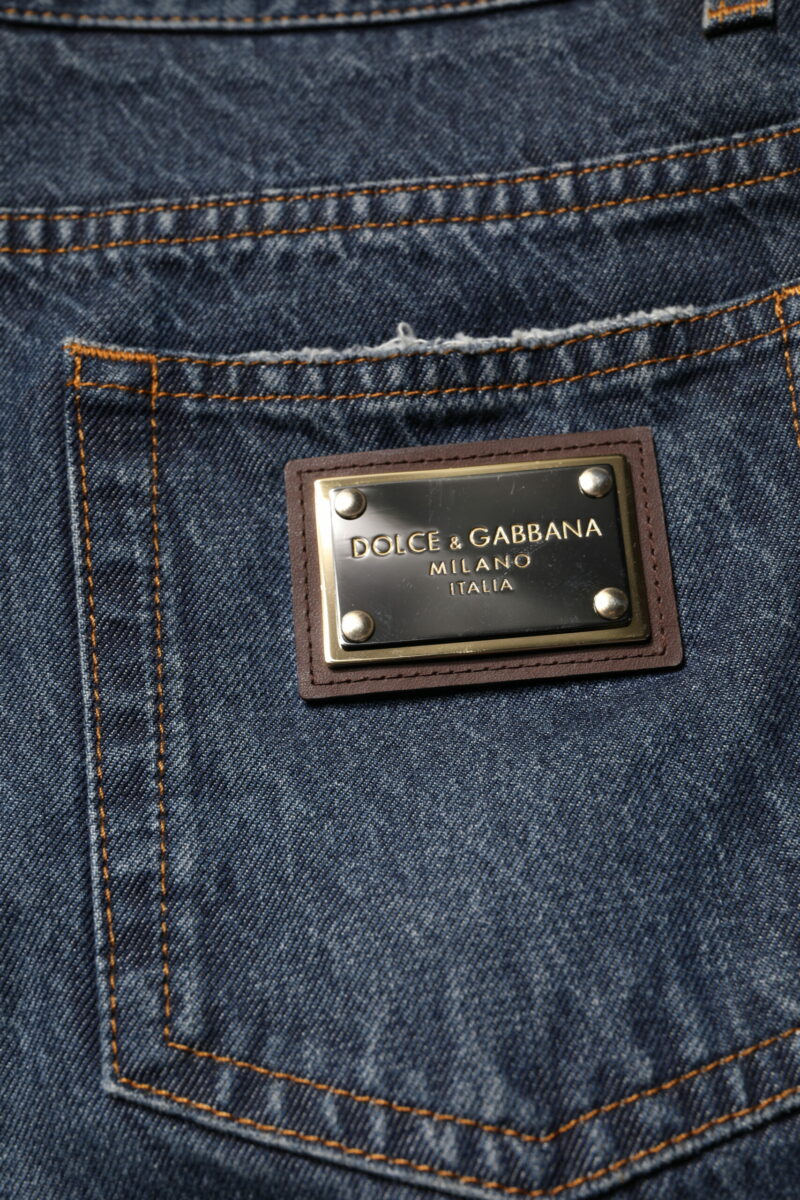 Dolce & Gabbana Beige Blue Floral Cotton Men Denim Jeans - Image 6