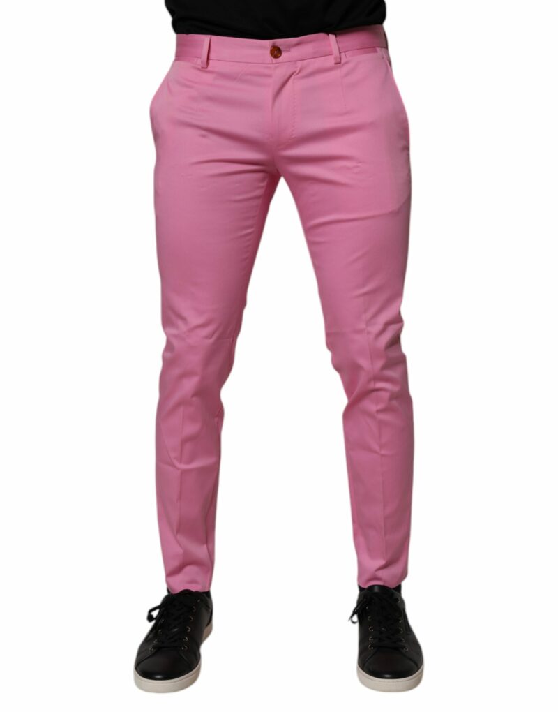 Dolce & Gabbana Pink Cotton Slim Fit Men Dress Formal Pants - Image 2