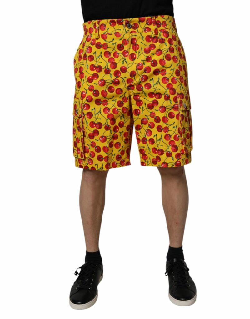 Dolce & Gabbana Yellow Cherry Print Cotton Men Bermuda Shorts - Image 2