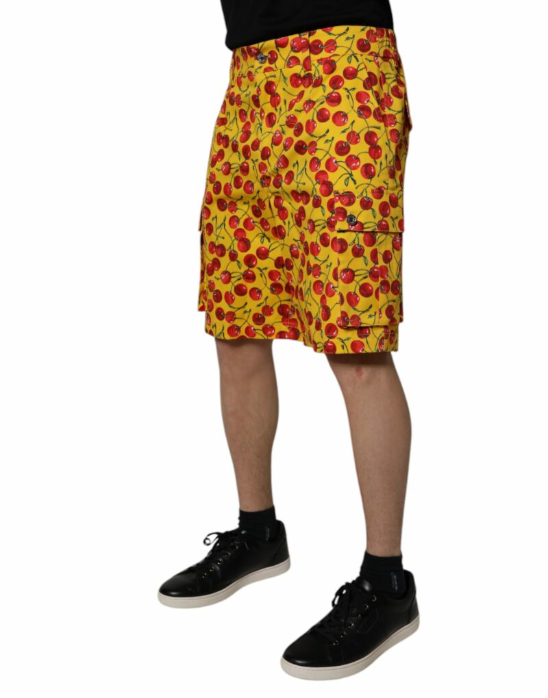Dolce & Gabbana Yellow Cherry Print Cotton Men Bermuda Shorts - Image 3