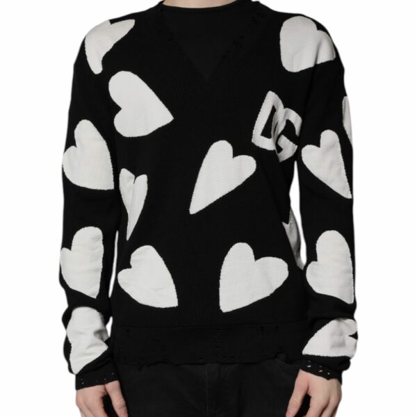 Dolce & Gabbana Black Hearts Silk Crew Neck Pullover Sweater