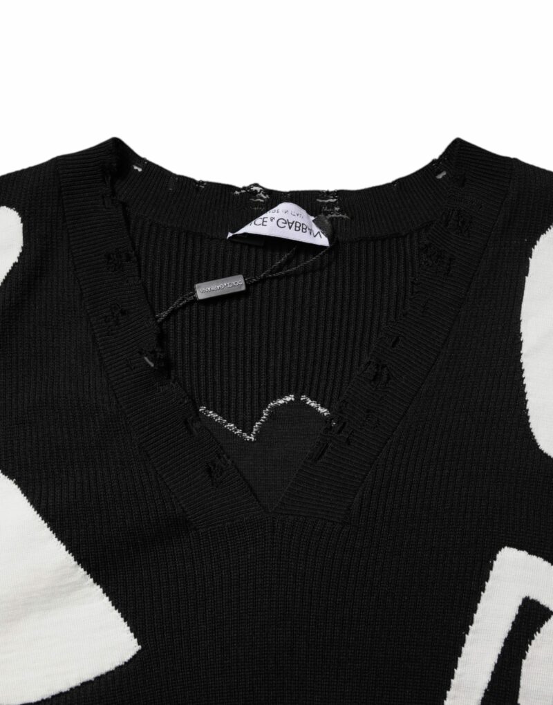Dolce & Gabbana Black Hearts Silk Crew Neck Pullover Sweater - Image 6