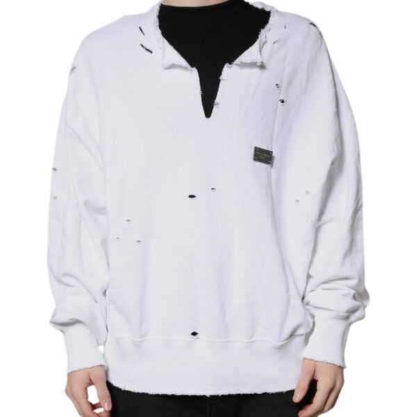Dolce & Gabbana White Cotton Men Pullover Sweatshirt Sweater