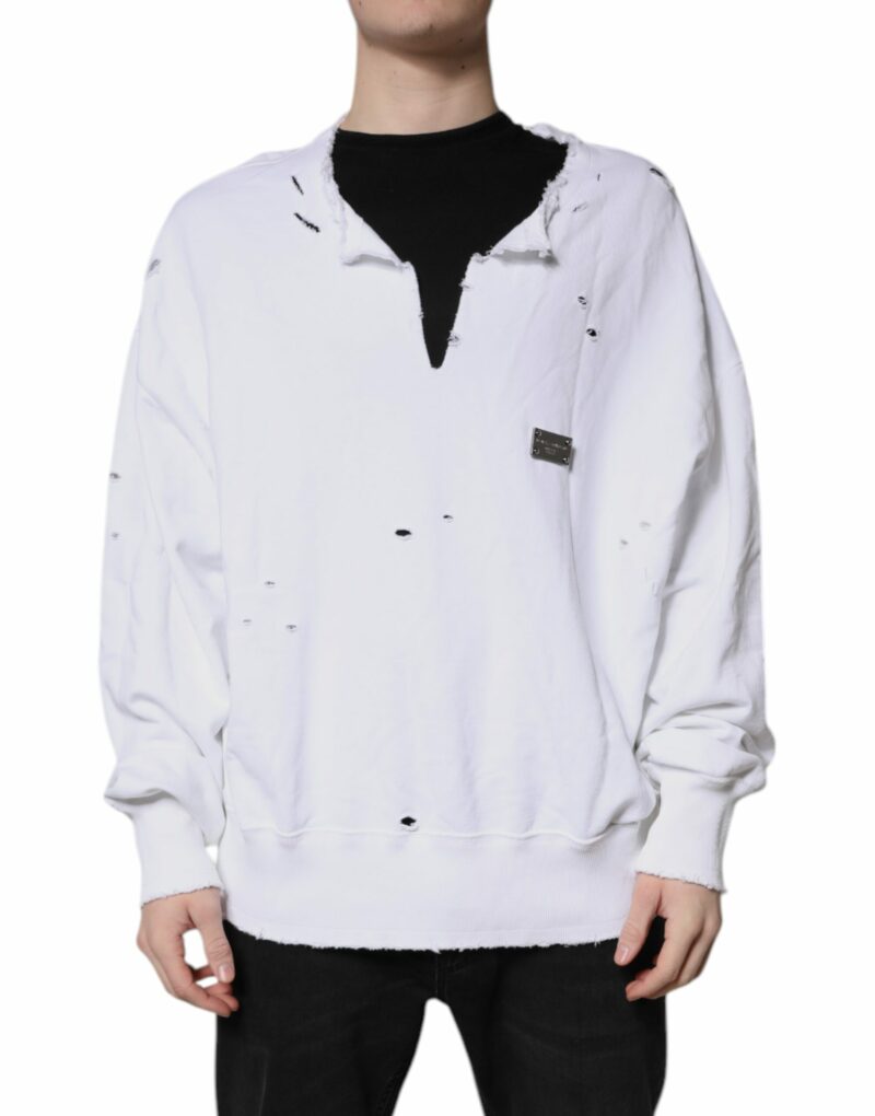 Dolce & Gabbana White Cotton Men Pullover Sweatshirt Sweater - Image 2