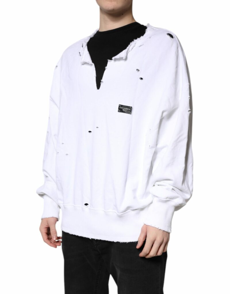 Dolce & Gabbana White Cotton Men Pullover Sweatshirt Sweater - Image 3