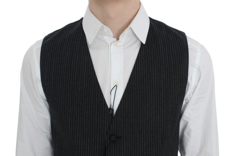 Dolce & Gabbana Elegant Gray Striped Wool Vest - Image 4
