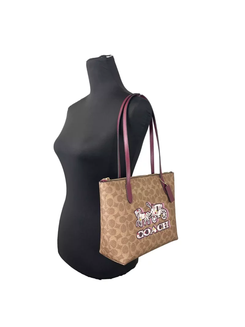 COACH Signature Canvas Fiona Zip Tote Bag Brown - Image 2