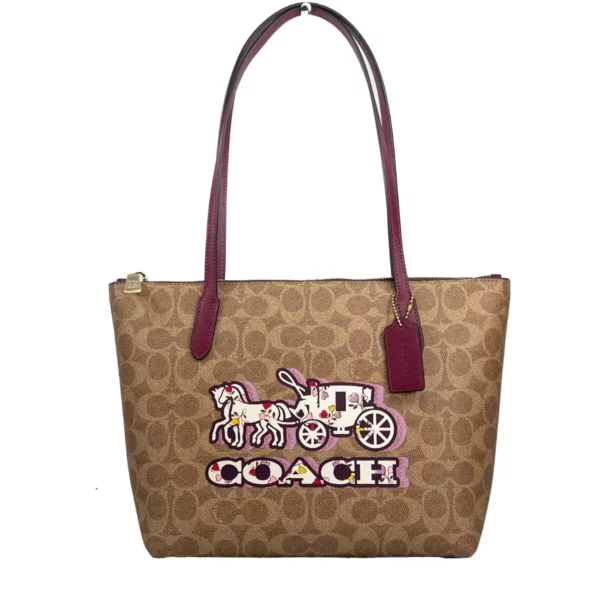 COACH Signature Canvas Fiona Zip Tote Bag Brown