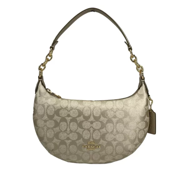 COACH Payton Signature PVC Leather Shoulder Bag Champagne Gold
