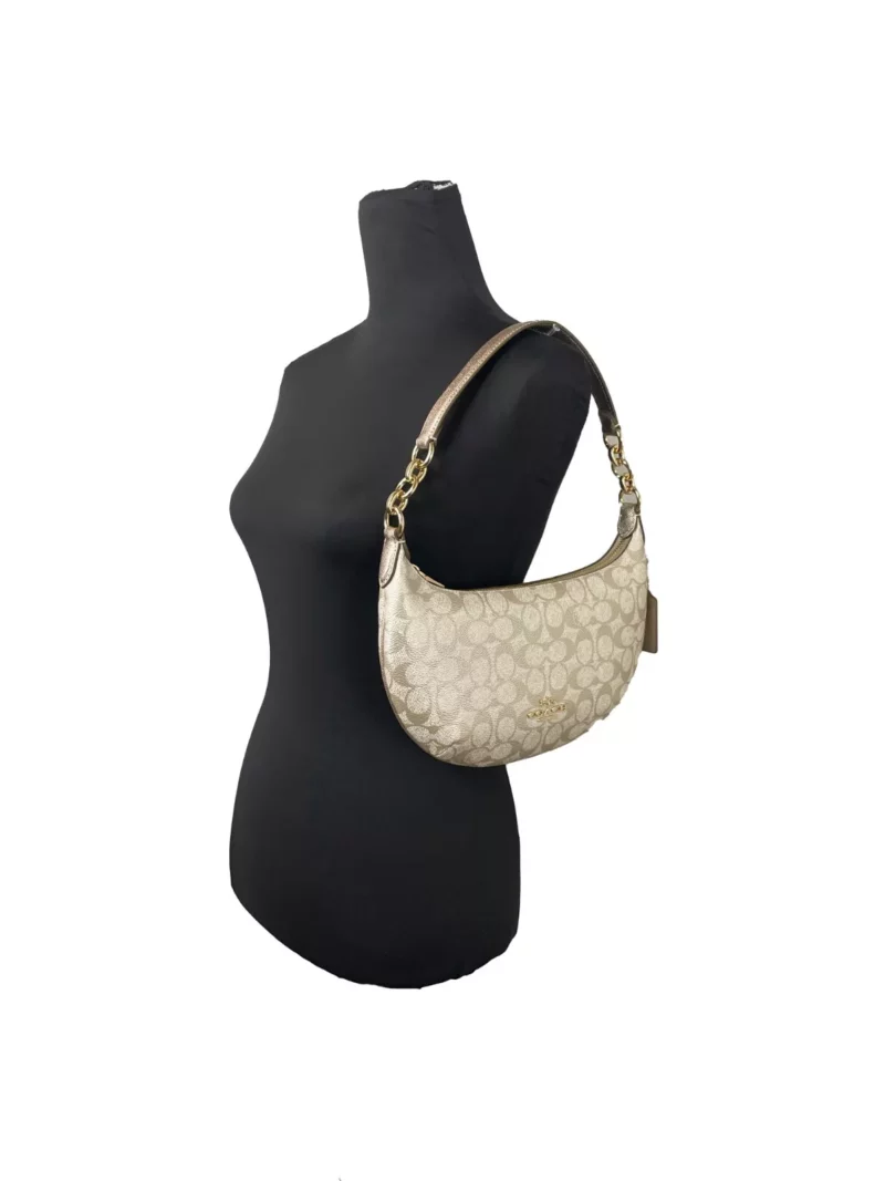 COACH Payton Signature PVC Leather Shoulder Bag Champagne Gold - Image 3