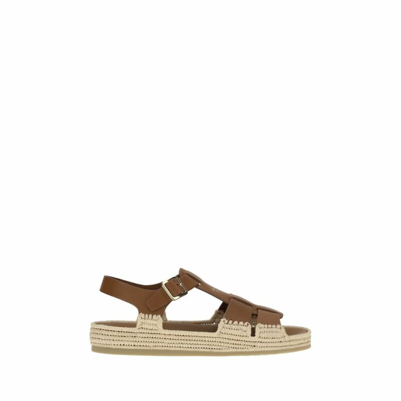 Prada Leather and Raffia Sandals