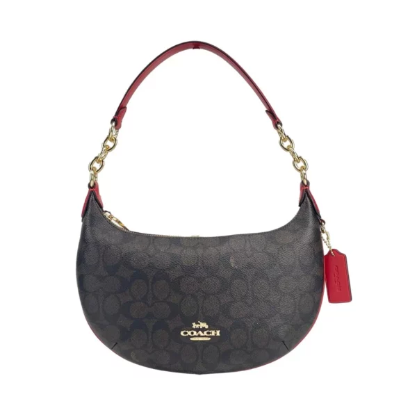 COACH Payton Signature PVC Leather Shoulder Bag Brown Red