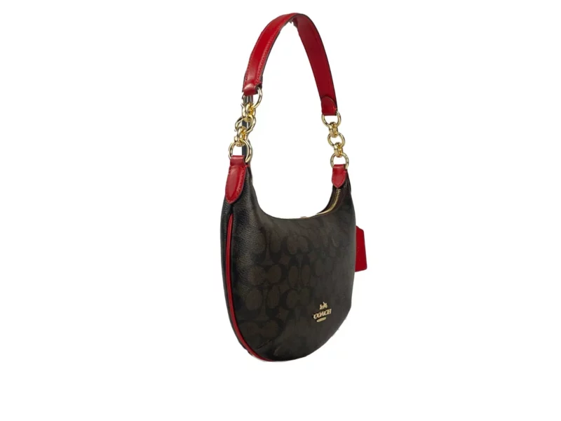 COACH Payton Signature PVC Leather Shoulder Bag Brown Red - Image 4