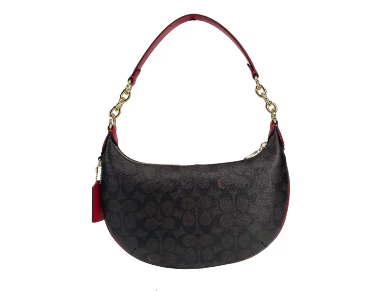 COACH Payton Signature PVC Leather Shoulder Bag Brown Red - Image 3